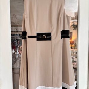 Calvin Klein Beige Midi Dress with Black Trim